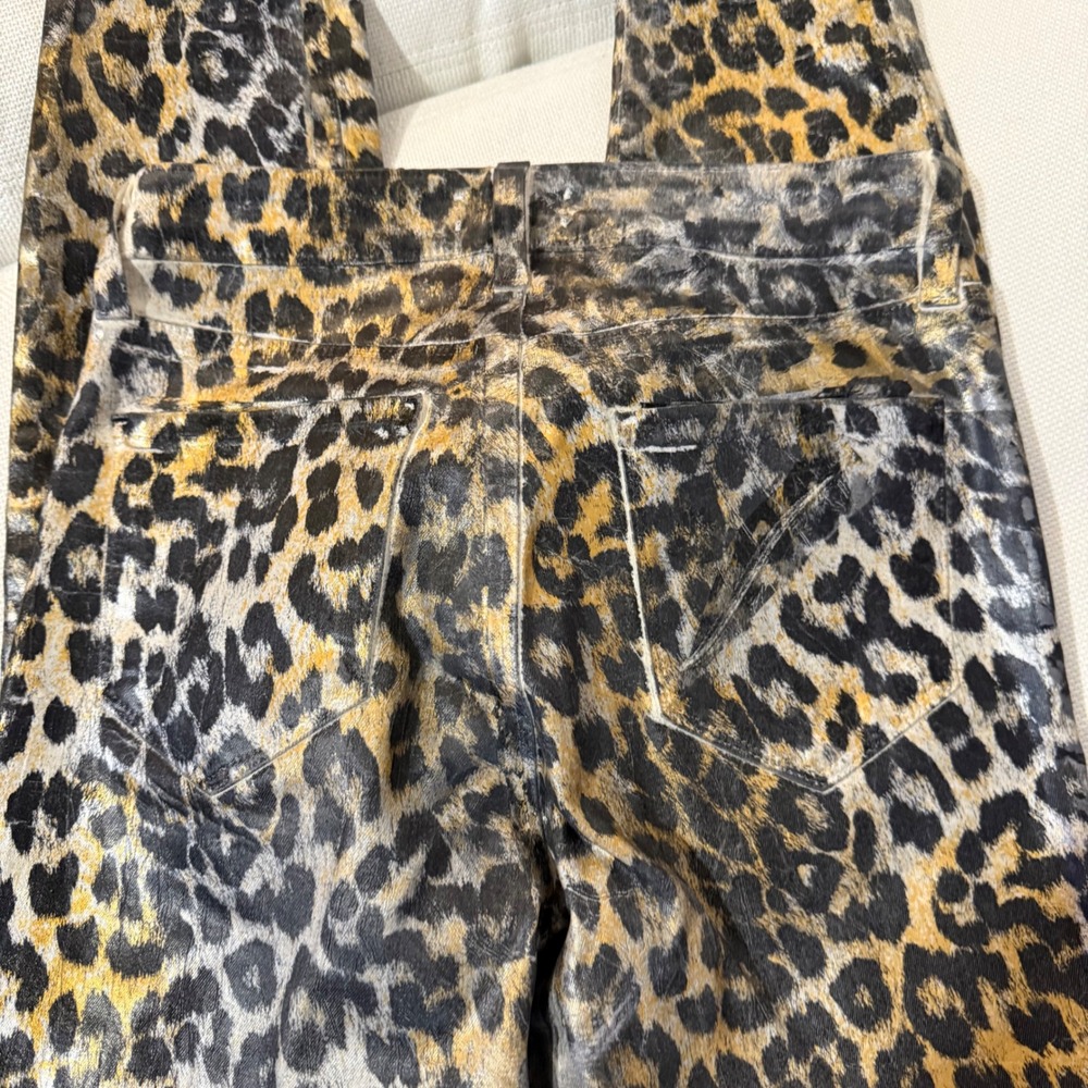 $295 L'Agence Margot Skinny High Rise Gold Leopard Foil Coated Jeans Pants Ankle - Picture 6 of 16